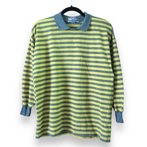 Vintage 80s 90s Pacer Yellow Gray Striped Collared Long Sleeve Shirt Size Small